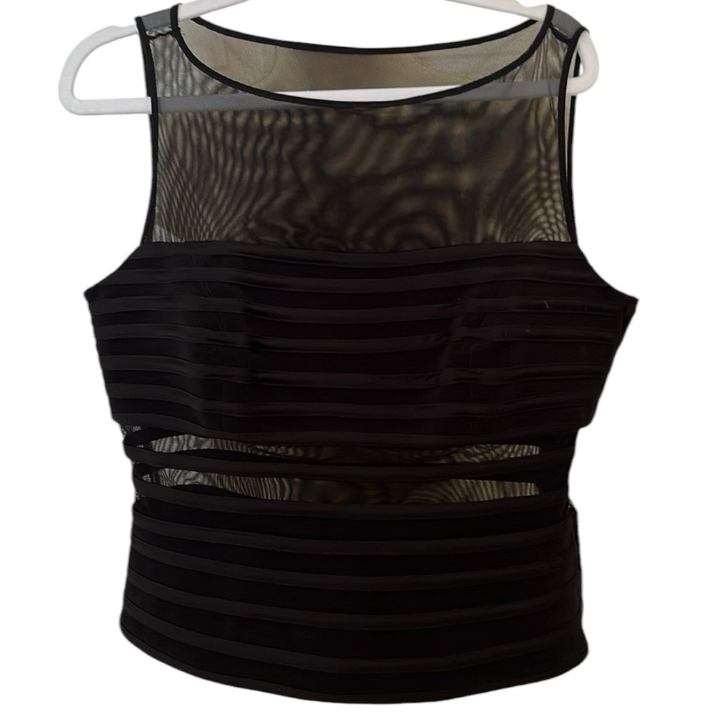 JS Collections size 12 black  sleeveless semi sheer formal top slimming